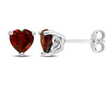 1.50 Carat (ctw) Garnet Heart-Shape Solitaire Stud Earrings in Sterling Silver